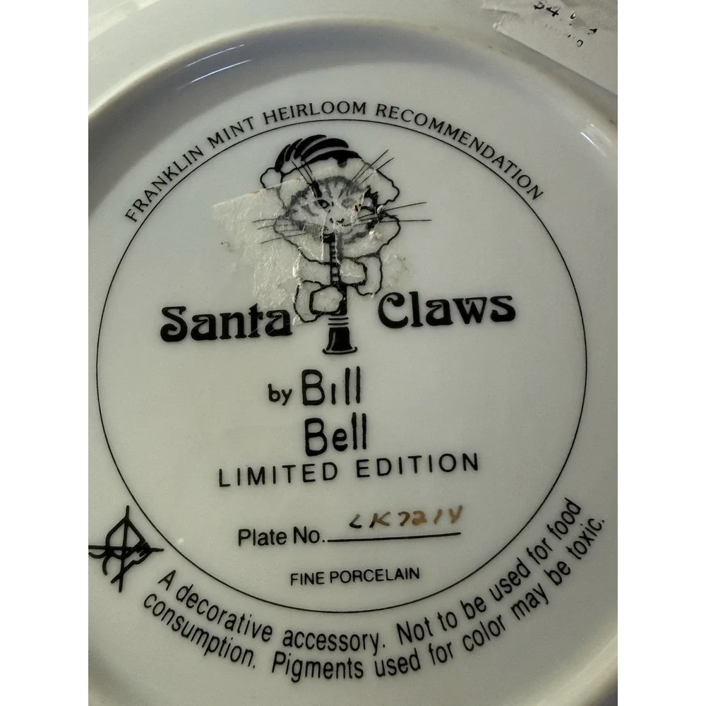 Franklin Mint Santa Claws Christmas Cat Plate 8